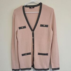 Karl Lagerfeld Paris  Pink/ Grey Ribbed Cardigan